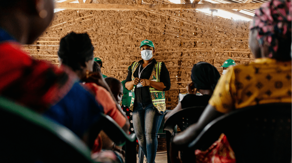 Photo: Lersina leads an awareness and information session for displaced women and girls at a women-friendly space in Cabo Delgad