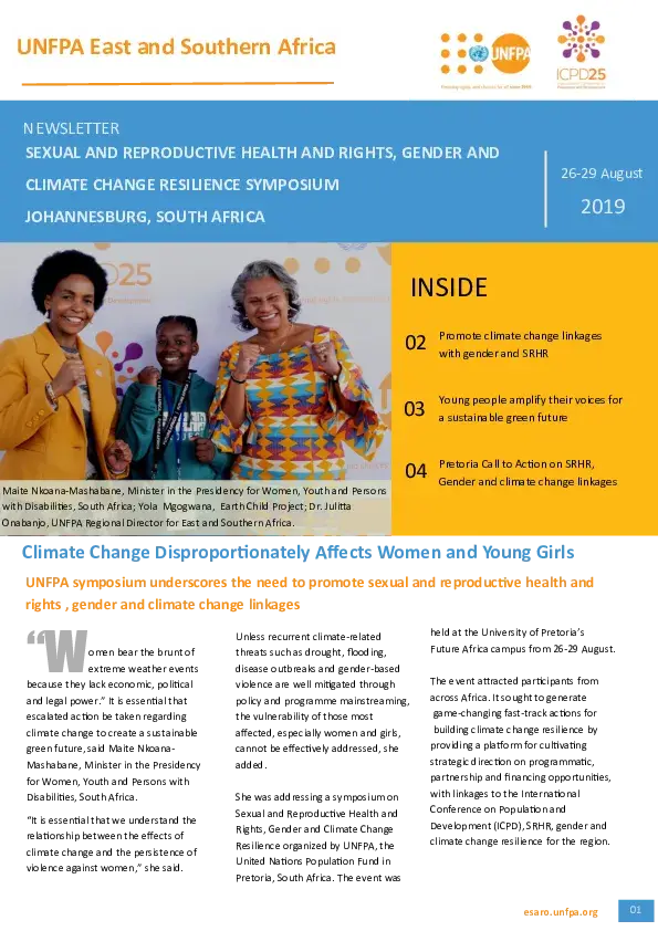 Sexual and Reproductive Health and Rights, Gender and Climate Change Resilience Symposium Newsletter